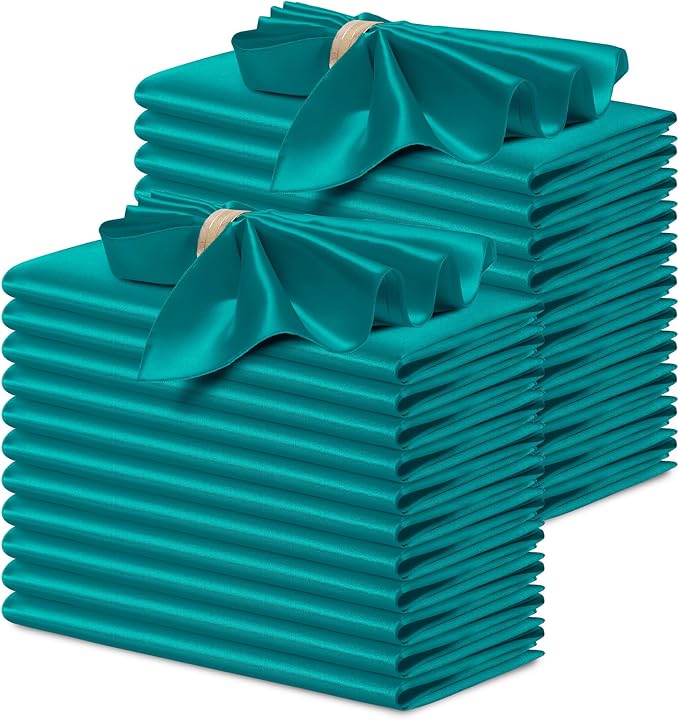 P Pothuiny 24 Pcs Teal Satin Napkins 17 x 17 Inch, Satin Cloth Napkins | Square by P+Pothuiny