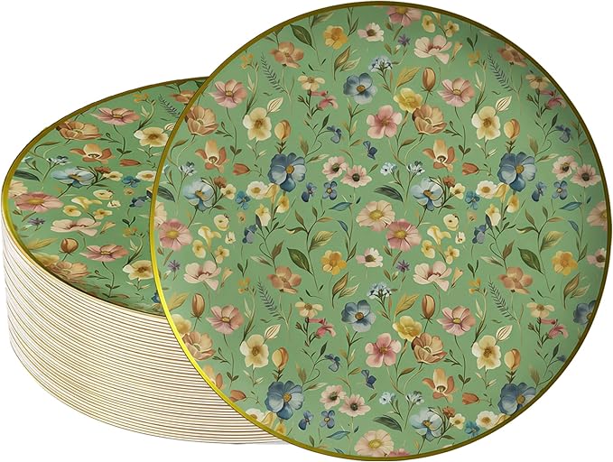 9 Inch Floral Paper Plates, 50 Pack – Elegant Pastel Flower Disposable Plates by Unknown