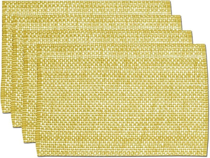 Sweet Home Collection 100% Cotton Placemats for Dining Room Rectangle Two Tone Woven Fabric 13" x 19" Soft Durable Table Mat Set, Set of 4, Gold