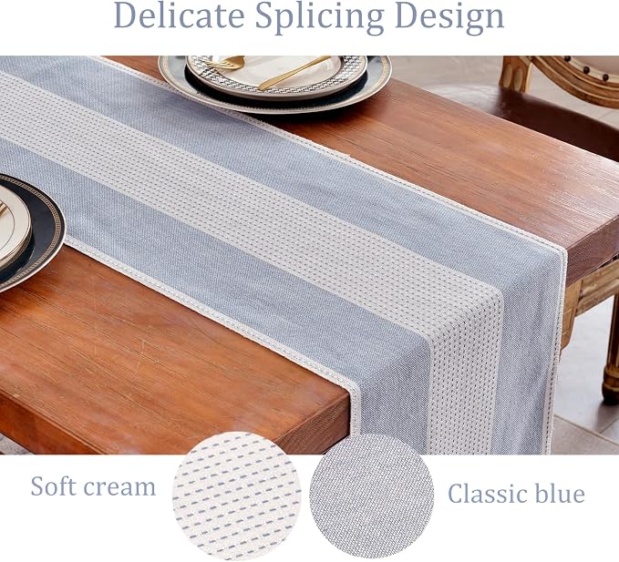 Wracra Linen Table Runner, Stripe Table Runners 60 Inches Long Blue | Delicate - Image 3