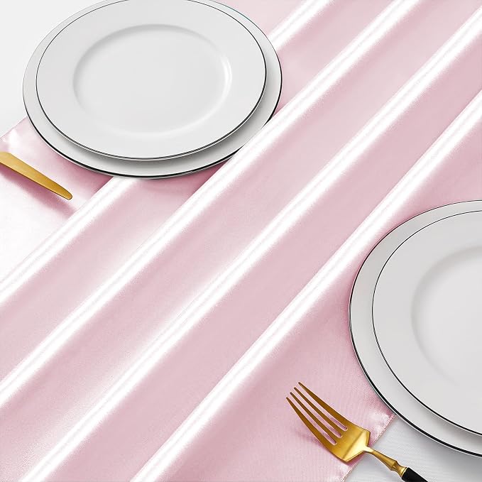 Manyshofu Blush Pink Satin Table Runner 12x108 - Image 3
