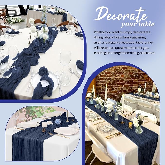 Pesonlook Cheesecloth Table Runner Navy Blue, 20 Pack 17.7x108 inch, Long | - Image 4