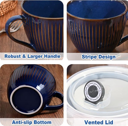 24oz Soup Mug with Handle & Lid, Microwave Soup Bowl/Cup, Vintage Blue | - Image 4