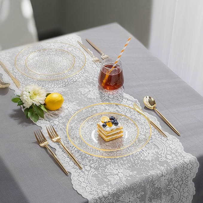 Rubtlamp 100Pcs Clear Gold Plastic Plates, Hammered Plastic Plates Included 50 - Image 5