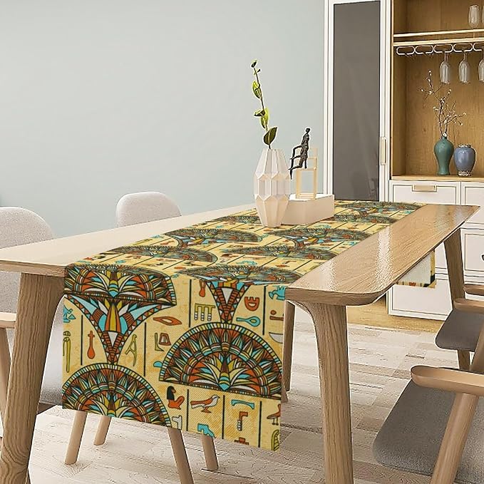 Vintage Ancient Egypt Table Runner Old Egyptian Hieroglyphics Print Mysterious - Image 2