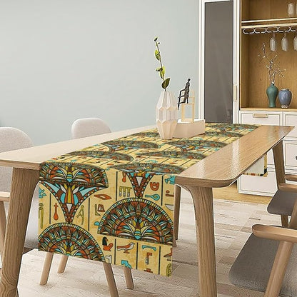 Vintage Ancient Egypt Table Runner Old Egyptian Hieroglyphics Print Mysterious - Image 2