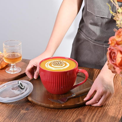 24oz Soup Mug with Handle & Lid, Microwave Soup Bowl/Cup, Burgundy Red | - Image 5