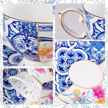 KAMMAK Tea Cups and Saucers Set of 2, Fine Bone China Coffee Cups, GH011 | - Image 8