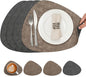Placemats and Coasters, Washable Reversible Placemats Round Faux Leather Wipeable Place Mats Non Slip Heat Resistant Indoor Outdoor Table Mats (Set of 4, Gray Brown)