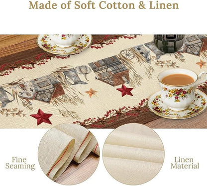 Farmhouse Texas Table Runner, Rustic Western Barn Texas Star Berries Brown - Image 6