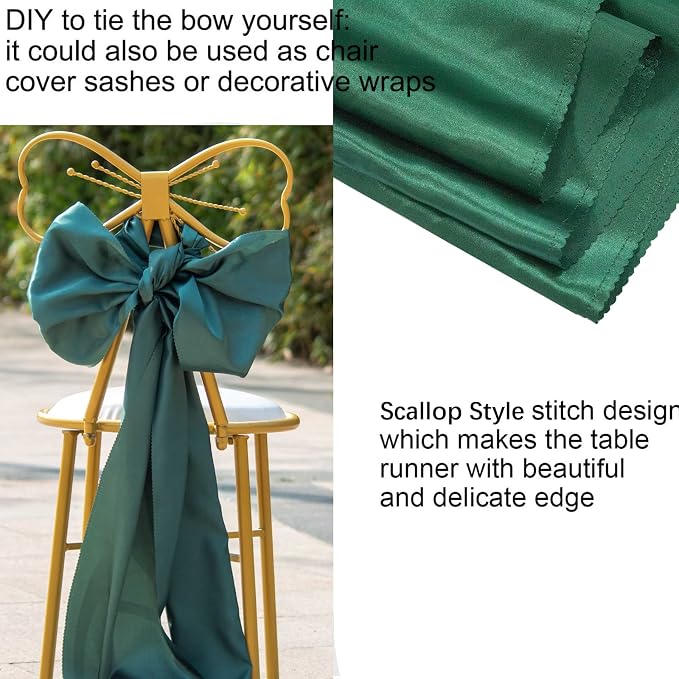 12 Pack Forest Green Satin Table Runner 12x108 Inches | Silk and Smooth Fabric - Image 6