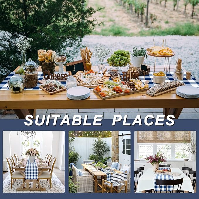 Buffalo Plaid Table Runner Navy Blue and White 14W x 72L, 1 Piece | Waterproof - Image 6