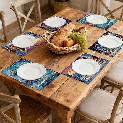 Winter Christmas Placemats, Red Snowman Plastic Placemats 12x18 Inch Waterproof Non-Slip Washable Table Mats for Kitchen Dining Party Table Decor,Set of 6