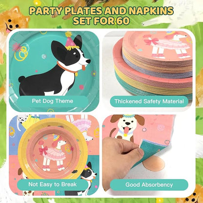 180Pcs Pet Dog Party Supplies Paper Plates and Napkins Serve 60 | Disposable - Image 3