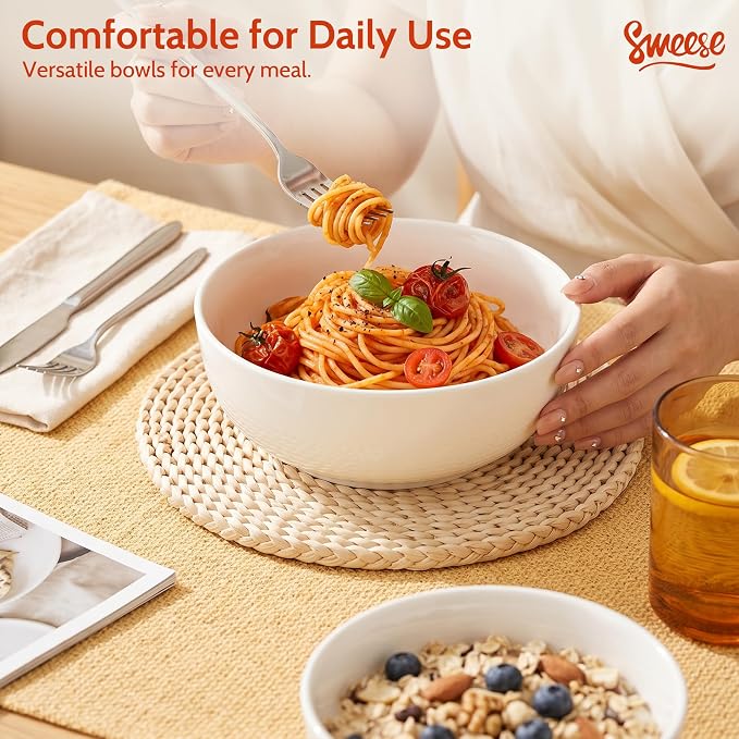 Sweese 24 oz Ceramic Cereal Bowl Set of 4, Round Serving Bowl - Image 3