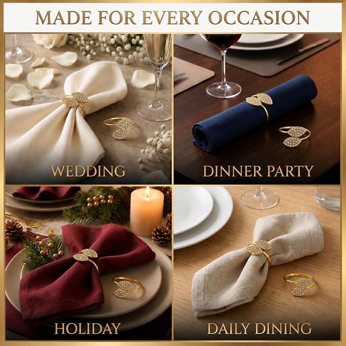 Gold Napkin Rings Set of 12 – Leaf Design – Elegant Napkin Ring Holders - Image 7