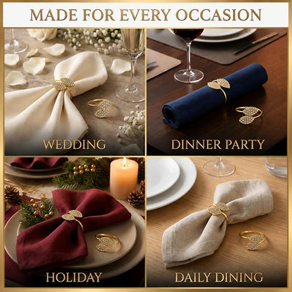 Gold Napkin Rings Set of 12 – Leaf Design – Elegant Napkin Ring Holders - Image 7