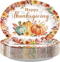 Grencian 50Pcs Thanksgiving Oval Paper Plates 12" X 10" Large Heavy Duty Disposable Fall Pumpkin Flowers Plates Autumn Give Thanks Platter for Fall Harvest Holiday Thanksgiving Party Decorations