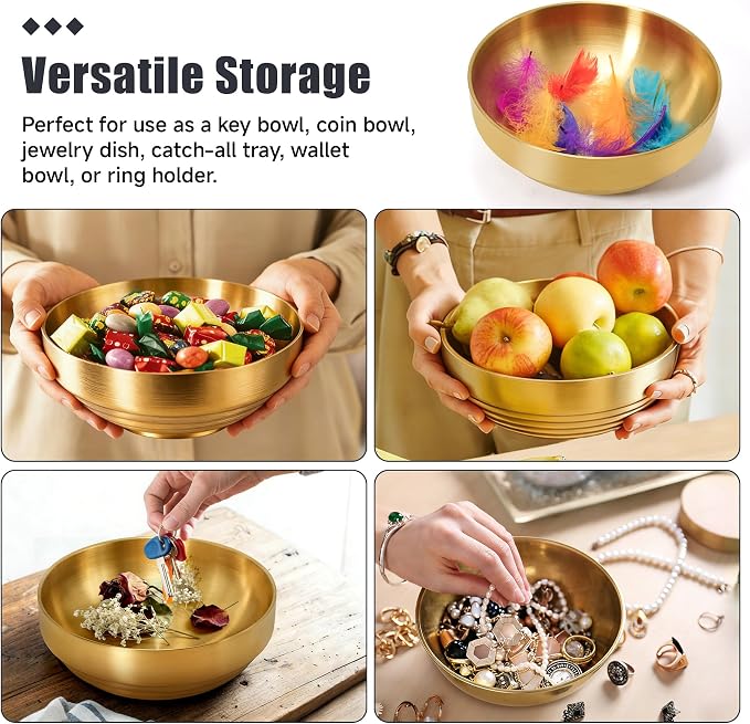 7.4" Gold Decorative Bowl Key Bowl Stainless Steel Fruit Bowl Modern Stylish - Image 5