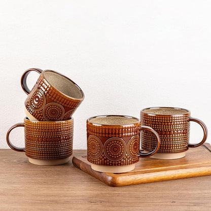 GBhome 12 oz Coffee Mugs Set of 4, Stackable Ceramic Coffee Cups Set | Modern by GBhome