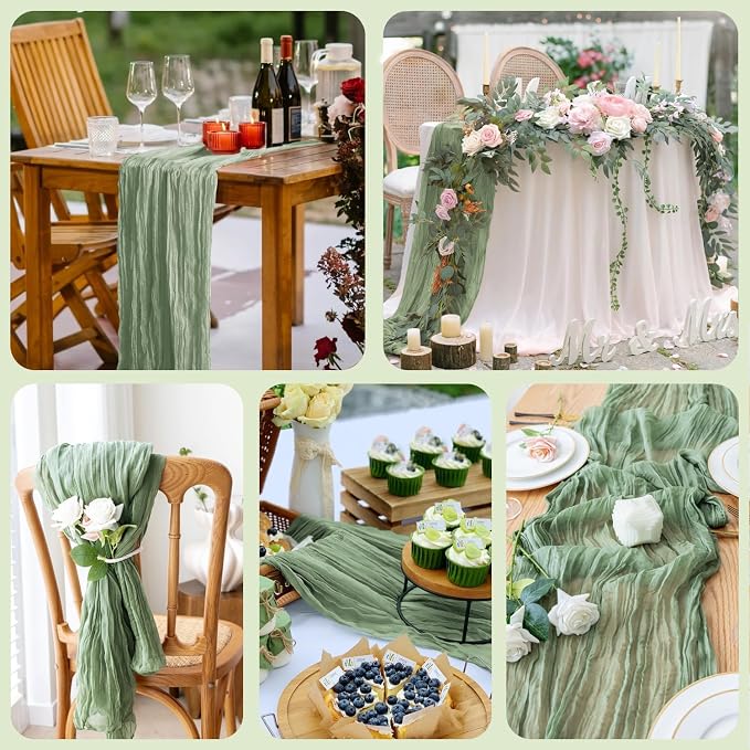 Cheesecloth Table Runner Sage Green 10FT Boho Gauze Table Runners | 120 Inch - Image 7