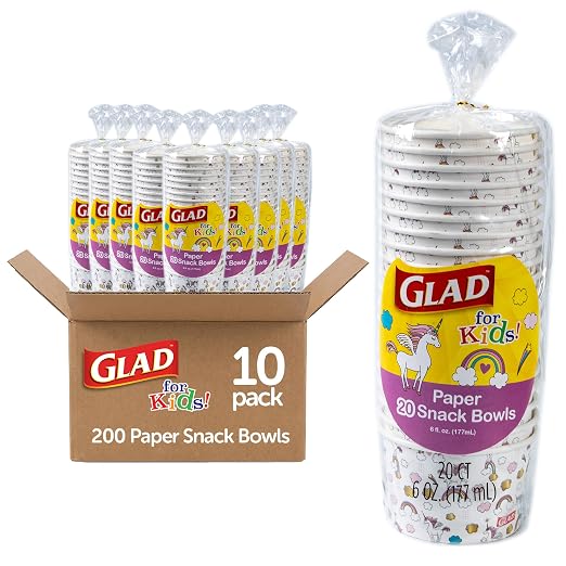 Glad for Kids Unicorn Paper Mini Snack Bowls, Lids Not Included by GladTrashFoodStorage