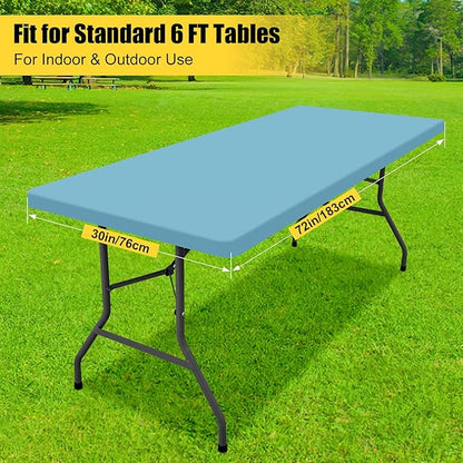 Smiry Rectangle Tablecloth, Elastic Fitted Flannel Backed Vinyl Tablecloths for 6ft Folding Tables, Waterproof Wipeable Table Covers for Indoor, Outdoor, Picnic and Camping (Aqua, 30"x72")