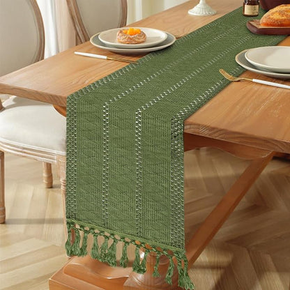 Sage Green Boho Table Runner for Home Decor 72 Inches Long - Image 4