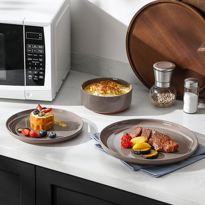 MALACASA Plates and Bowls Sets, 12 Pieces Modern Stoneware Dinnerware Set for 4 Kitchen Dinner Set Ceramic Dishware Dishes Set Microwave and Dishwasher Safe, Brown, Series TARA