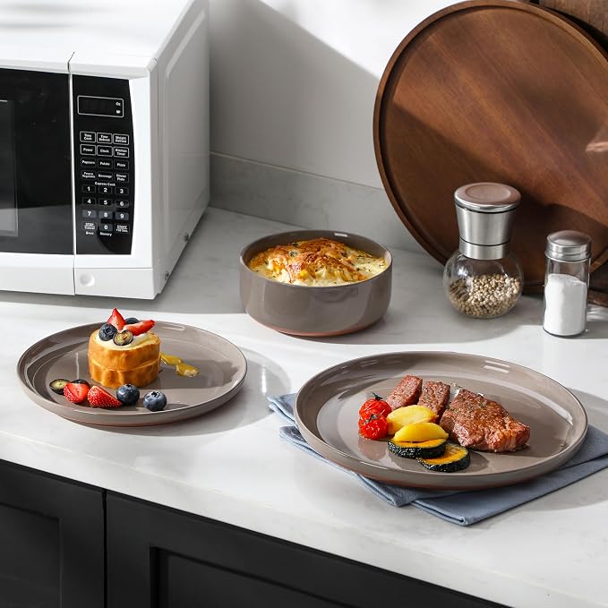 MALACASA Plates and Bowls Sets, 12 Pieces Modern Stoneware Dinnerware Set - Image 9