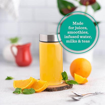 Juice Bottles - 4 Pack Wide Mouth Glass Bottles & Stainless Steel Lids - Image 2