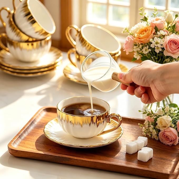 Cappuccino Cups with Saucers and Sakura Spoons, 8 oz Ceramic Espresso Cup Set - Image 7