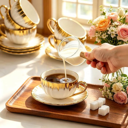Cappuccino Cups with Saucers and Sakura Spoons, 8 oz Ceramic Espresso Cup Set - Image 7