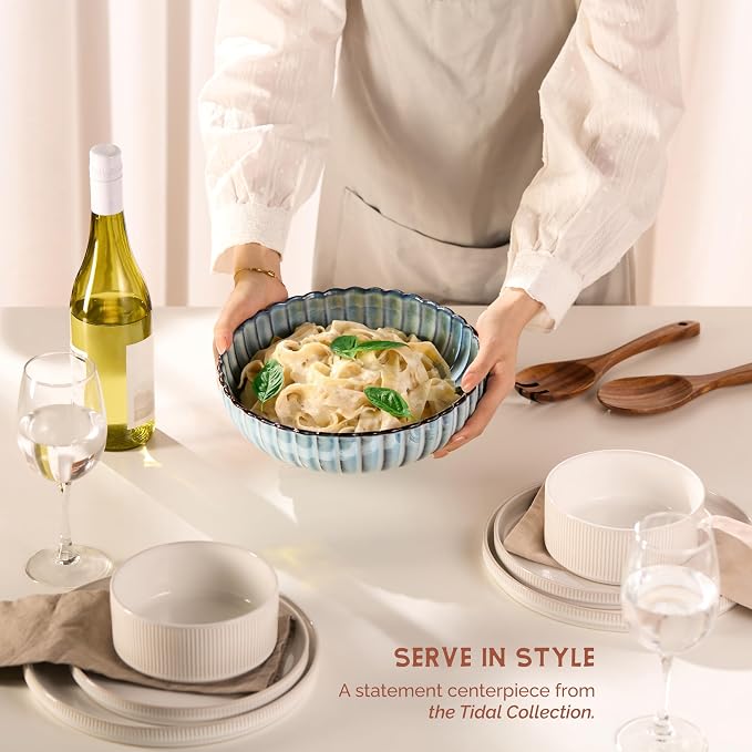 Serving Bowls, Durable Ceramic, Microwave and Dishwasher Safe, Scalloped Shell - Image 2