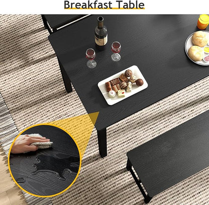 Rovibek Dining Table Set for 4 with 2 Benches – Space-Saving Kitchen Table Set for Kitchen & Dining Room, Black
