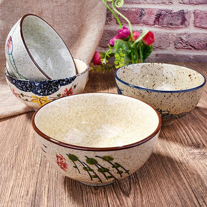 Japanese Retro Rice Bowls Set of 4 Hand-Painted Floral Design Ceramic Soup - Image 6