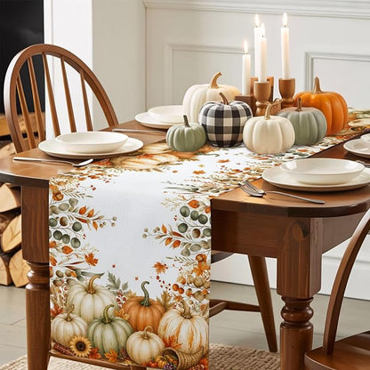 Fall Pumpkins Table Runners 72 Inches Long, Thanksgiving Maple Leaf Cotton - Image 4