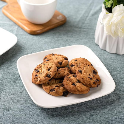 DELLING Appetizer Plates - 6.5 in Ceramic Small Plates for Dessert -Square Serving Plates - White Kitchen Dinnerware Dishes Set for Snacks, Appetizer, Side Dishes- Serving Platter Set of 6