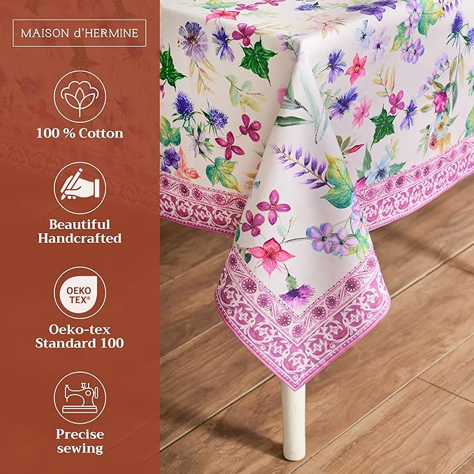 Maison d' Hermine Table Cloth Rectangle Table 100% Cotton 70 x 90 Inches Tablecloth Reusable Decorative for Dining Room Farmhouse Home Valentines Day Decorations Spring Summer - Chardon