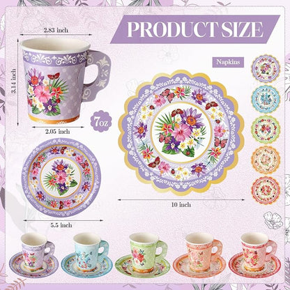 Nuogo 300 Pcs Vintage Floral Disposable Tea Party Set - Image 2