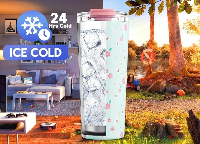 Meoky 24 oz Insulated Travel Coffee Mug: Leak Proof Lid, Mint Petal | Stainless - Image 4