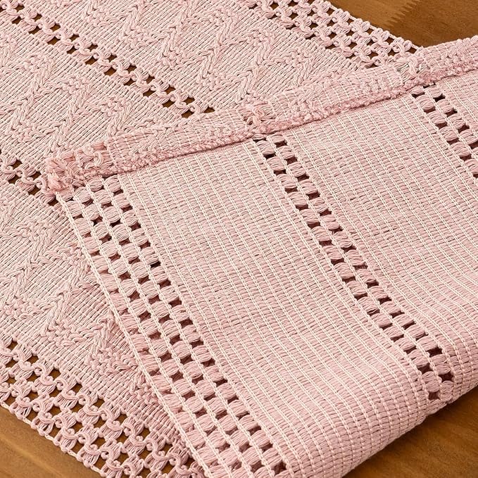 Pink Boho Table Runner Farmhouse Macrame Woven Table Runner 12x72 Inch | Small - Image 5
