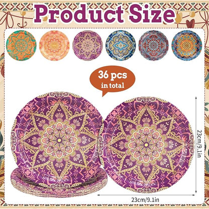 AnyDesign Boho Paper Plates Disposable Plates Vintage Bohemian Style Dessert - Image 2