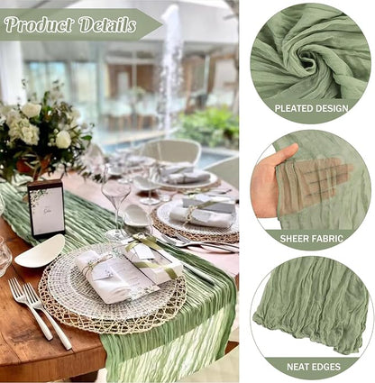 6 Pieces Sage Green 10FT Cheesecloth Table Runner Boho Gauze Fabric Table - Image 2