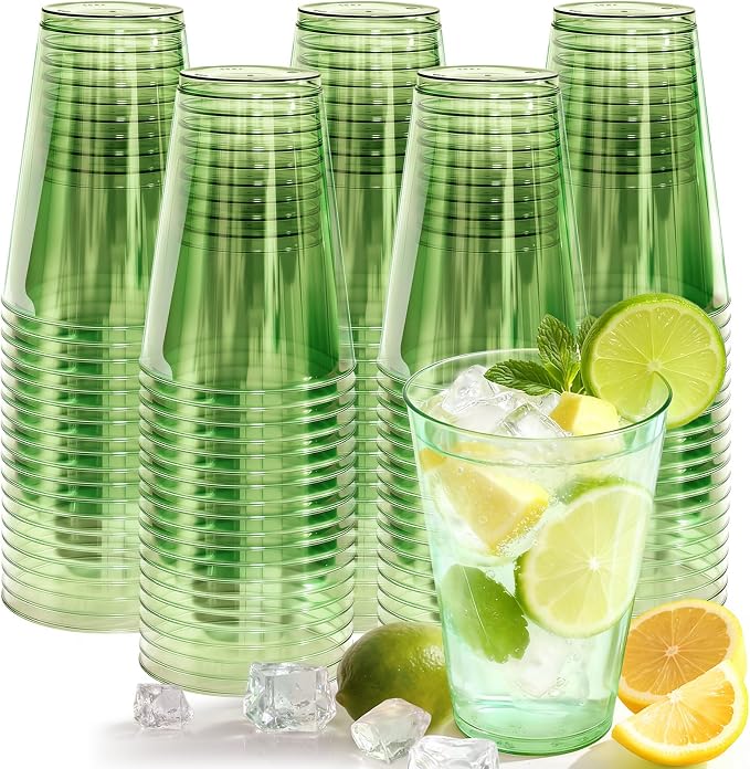 Glowserve 100 Pack 12 oz Green Disposable Plastic Cups Cocktail Glasses | Cold by glowserve