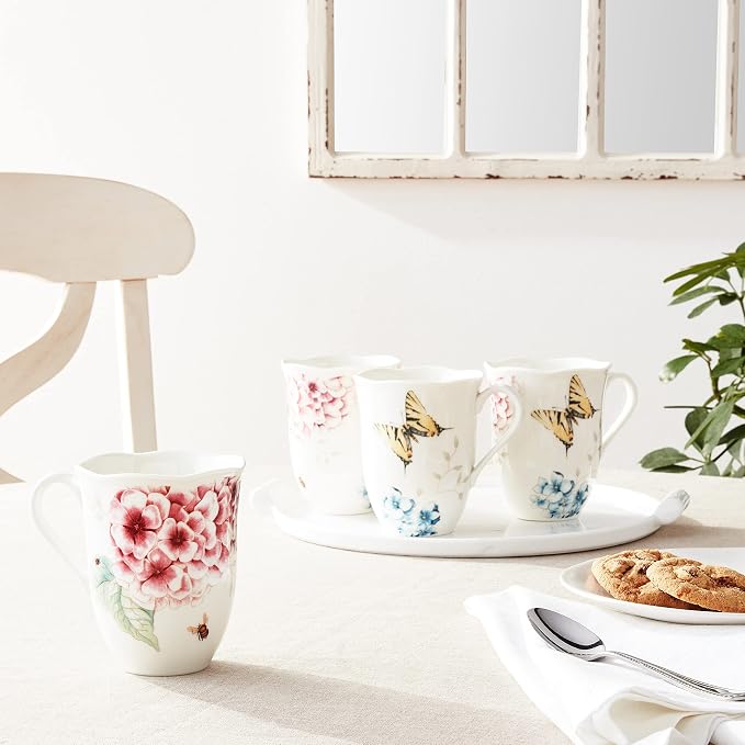 Lenox Butterfly Meadow Hydrangea 4-Piece Porcelain Mug Set, microwave safe | - Image 2