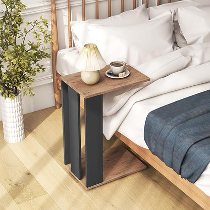 Giantex Rolling C Shaped End Table Set of 2, 2-Tier Sofa Side Table with Universal Wheels & Storage Shelf, Narrow Nightstand for Small Space, Mobile Snack Couch Tray Table for Living Room & Bedroom