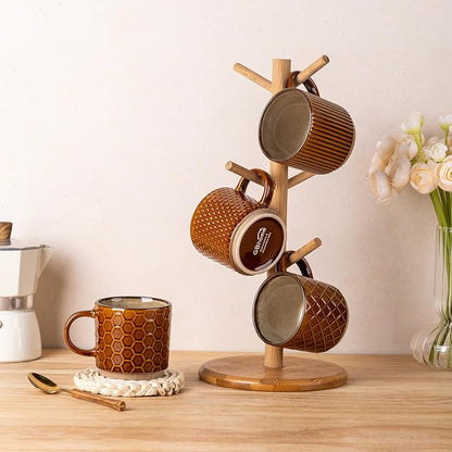 GBhome 6 OZ Stackable Coffee Mugs Set of 4, Ceramic Coffee Cups Set | 4 - Image 8