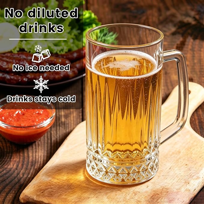 Beer Mugs For Freezer, 20 oz Large Heavy Glass Mugs - Image 4