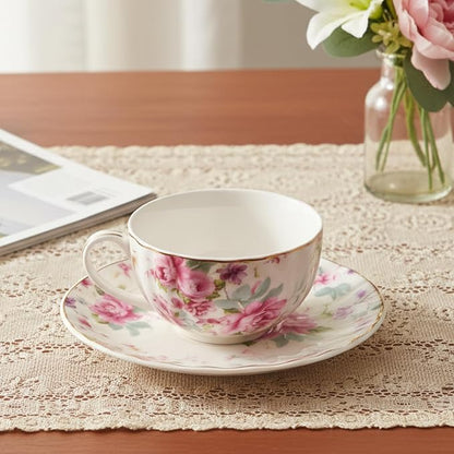 BTaT- Floral Tea Cups and Saucers, 7 oz, Fine Porcelain Teacup Set - Image 7